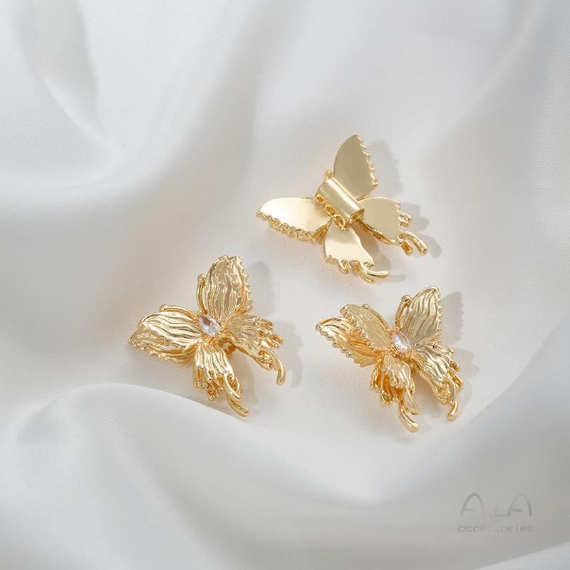 14K Gold-filled 3D Double-layer Butterfly Spacer Pendant for DIY Pearl Bracelet & Necklace Jewelry