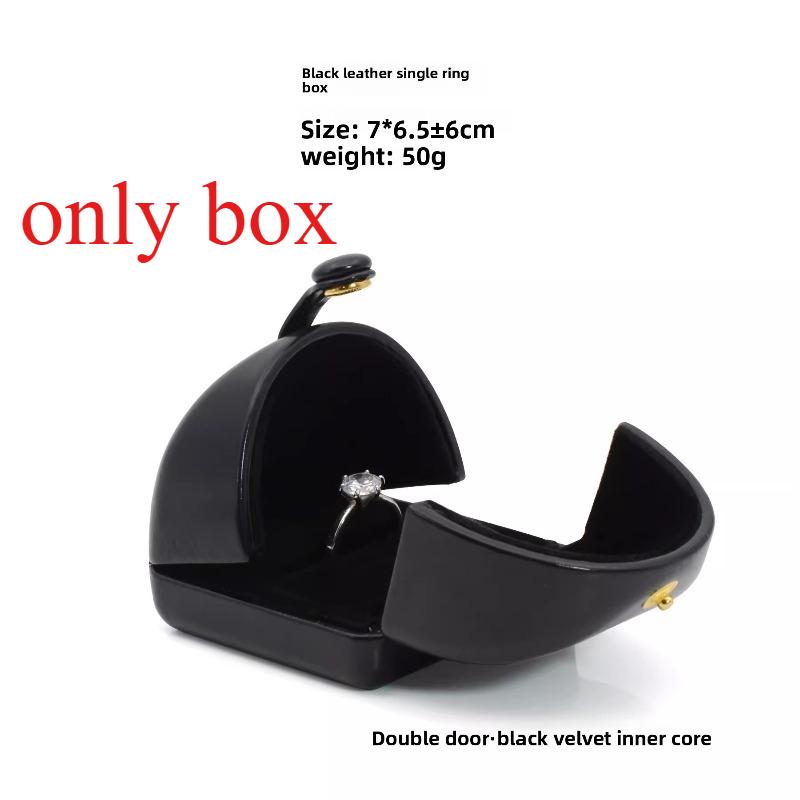 1pc Double-opening Black Leather Creative Jewelry Box Engagement Ring Box Jewelry Box Earrings Box Necklace Box Storage Box