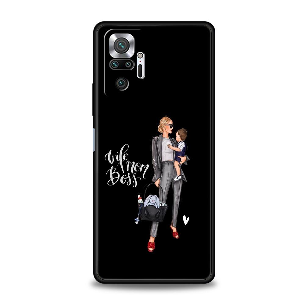 

Чехол для телефона с черными коричневыми волосами для мамы, дочки и сына для Xiaomi Redmi Note 13 12 5G 11 10 Pro Plus 4G 9S 9 8 7 9T 13C 10C 9C 9A Redmi Note 11Pro