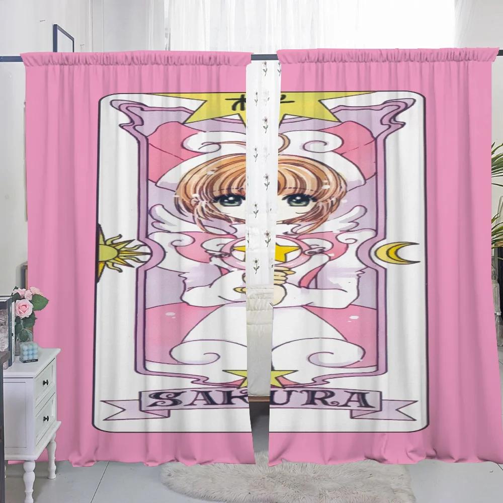 Zasłony kuchenne do salonu 2 sztuki Zasłony zaciemniające Zasłona drzwiowa C-cardcaptor S-sakura Przegroda Dekoracja sypialni Dom