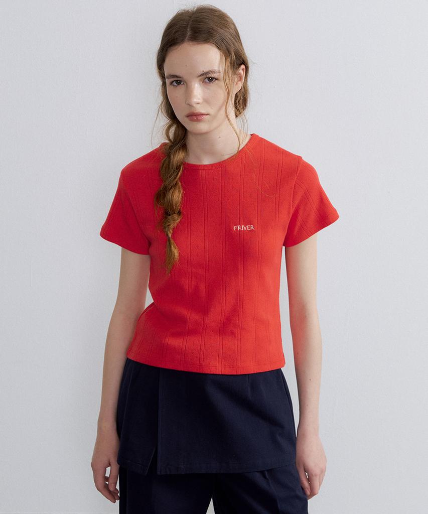 Peulibeo07 Cotton Eyelet Crop T-Shirt [Frsp07Ts12]_Red
