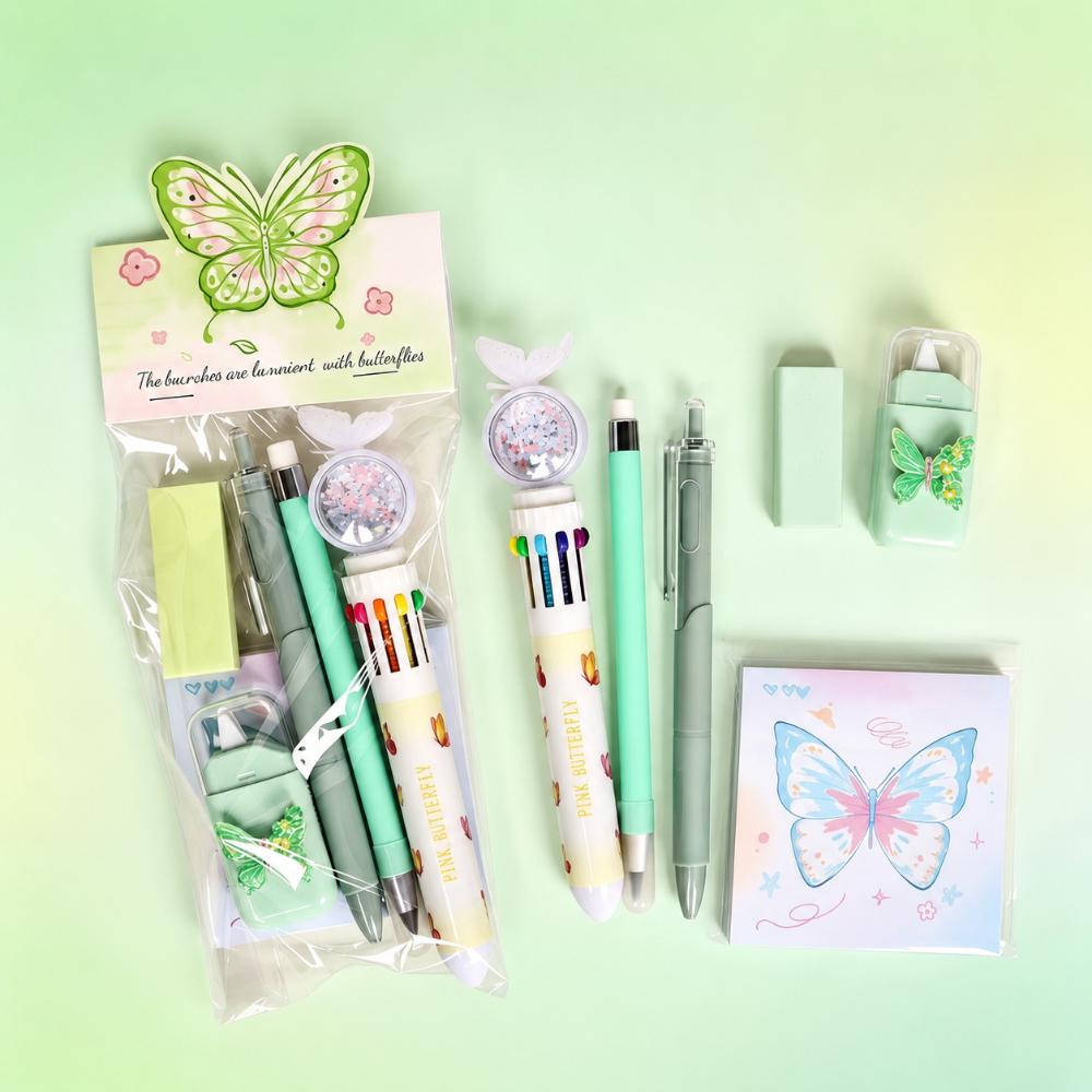 Complete Stationery Stationery Kit Dreamy Butterfly Ballpoint Pen Correction Tape Back To School зелёный