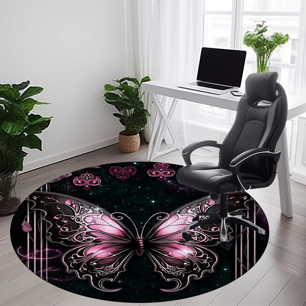 1pc Butterfly Fantasy Office Round Area Rug, Indoor Mat Suitable ForOffice, Under Office Chairs Bedroom Living Room Home Decor T190