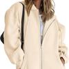 Damen Kordelzug Reißverschluss Niedliche Hoodies Herbstjacke Übergroß Lässige Sweatshirts mit Tasche