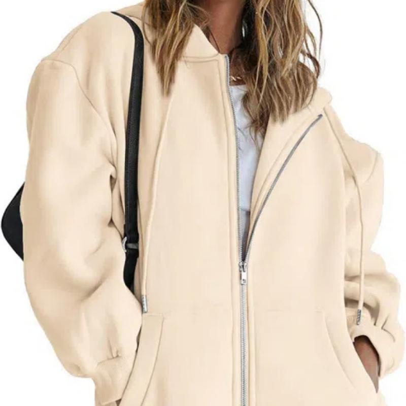 Damen Kordelzug Reißverschluss Niedliche Hoodies Herbstjacke Übergroß Lässige Sweatshirts mit Tasche