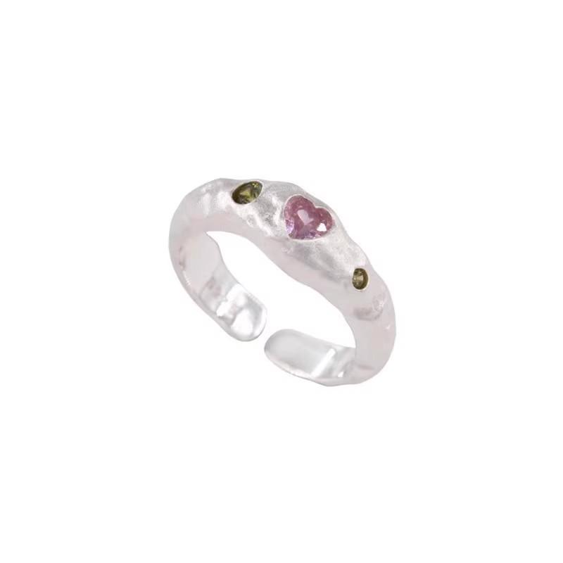 2023 Irregular Pink Heart Zircon Open Ring for Women - Sweet, Cool, Niche Design