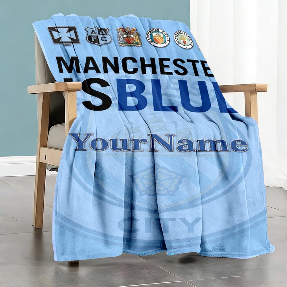 Manchester City Personalized Name Blanket Cozy Personalized Blanket Soft Warm Cozy Great for Livingroom Office Chair Home Decor Nap