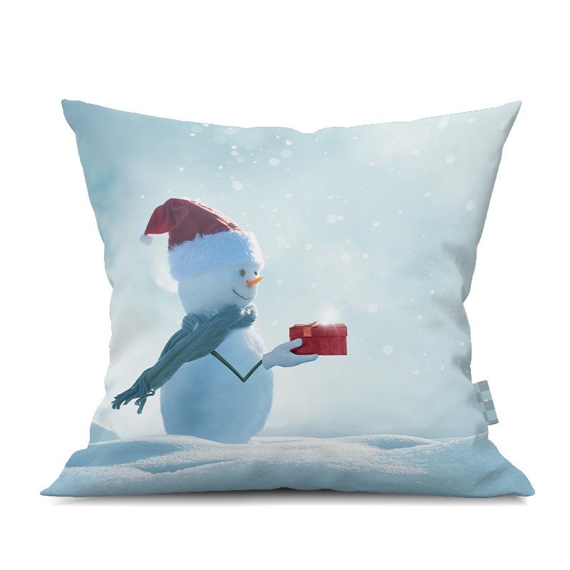 2022 New Christmas Snowman Peach Skin Pillow Case Cute Cartoon Waist Pad Back  Home Decoration