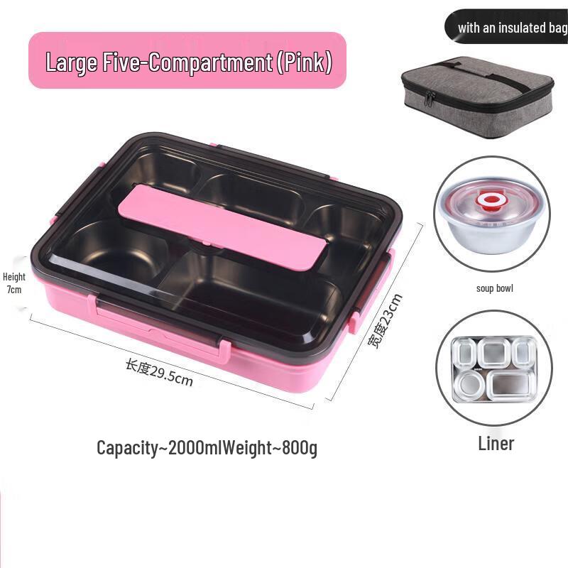 304 Stainless Steel 5-Compartment Bento Box Set