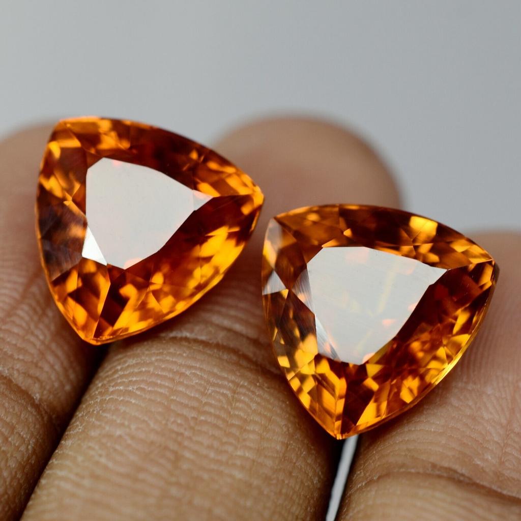 16 Ct Golden Shiny pair NATURAL Orange SAPPHIRE Trillion Cut CERTIFIED Gemstone