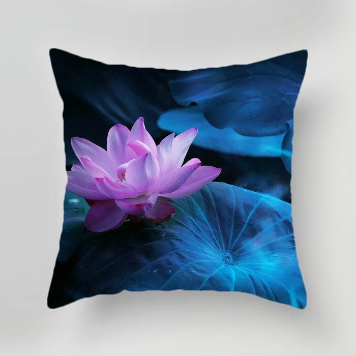 Plant Flower Lotus Pattern Decorative Pillowcase Living Room Bedroom Square Cushion Pillowcase