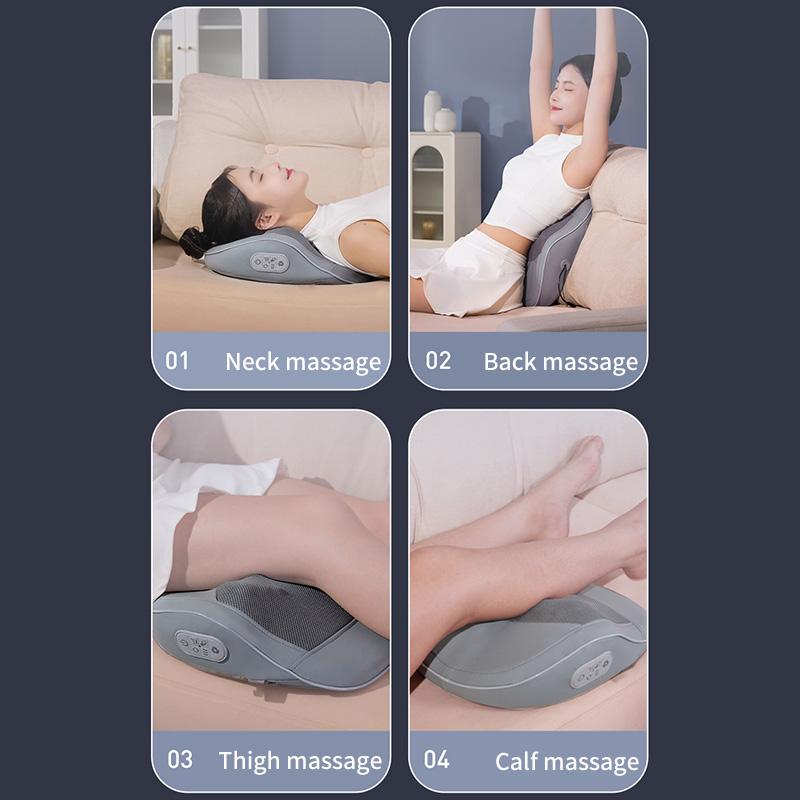 Cordless Back Massager with Heat Shiatsu 3D Kneading Neck Massage Pillow for Shoulder Leg Portable Stress Relax at Home Office