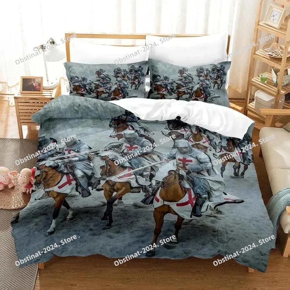 3D Print Christian Knights Templar Bedding Set Duvet Cover Bed Set Quilt Cover Pillowcase Comforter King Queen Size Boys Adult