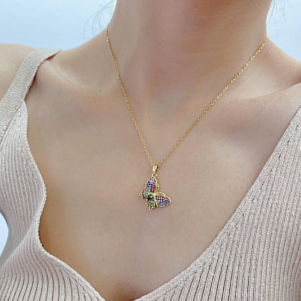 OPK Multicolor Butterfly Clavicle Chain Fashion Stainless Steel Necklace Girl