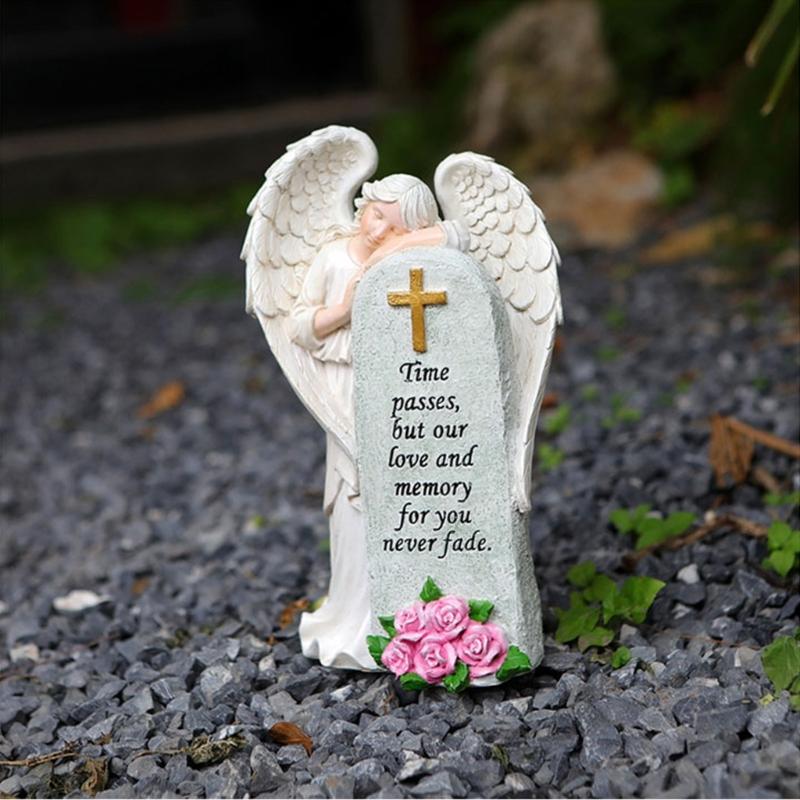 Handcrafted Religious Link Monument Cemetery Ornament Detailed Angel Figure Underweight Resin Sculpture For Gardens