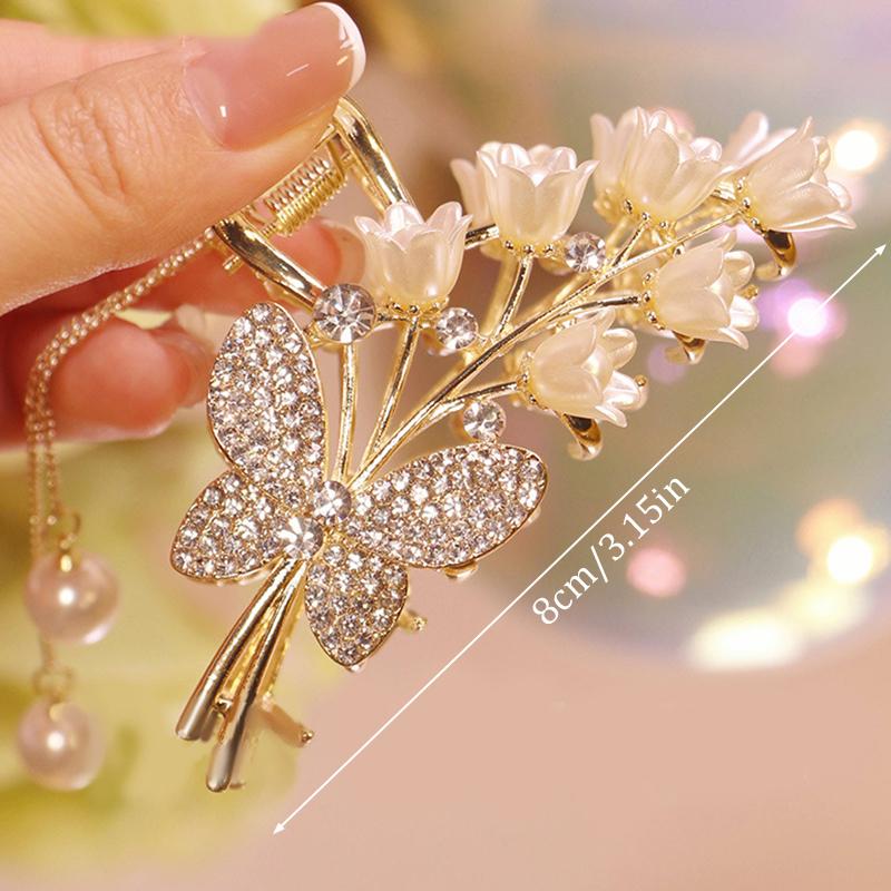 Light Luxury  Bell Orchid Tassel Hair Clip Flowers Rose Butterfly Claw Clip Shark Hair Claw Barrette Hair Accessories