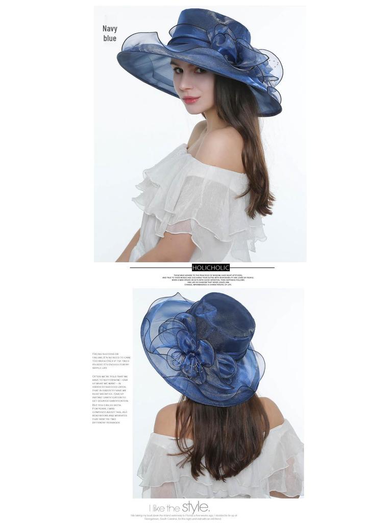 Korean Retro Floral Mesh Sun Hat - Women's Summer Fedora