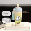 Cartoon puppy thermos cup male and female students cute couple straw large capacity sports coffee cup portable car cup