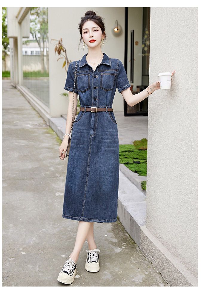 Fashion Denim Dress with High Waist and Casual Style for Women