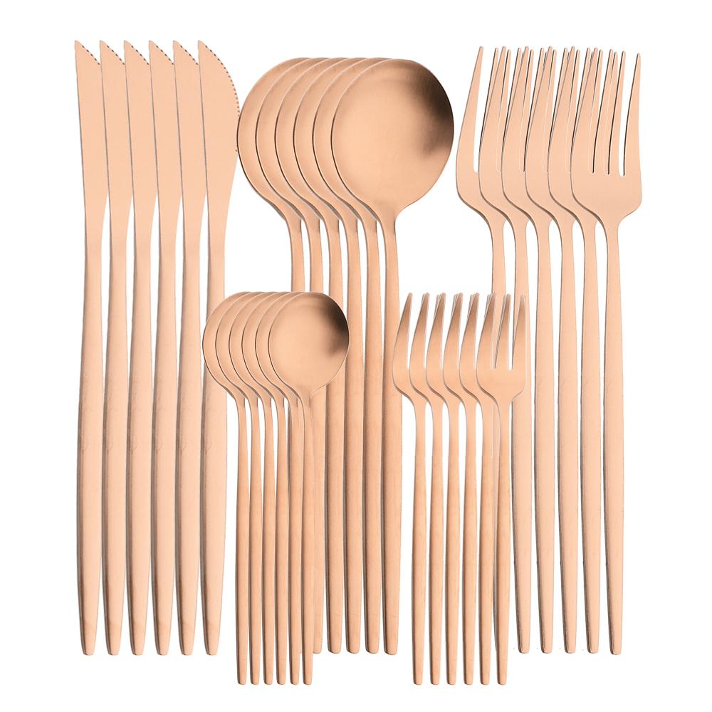 6/30Pcs Matte Black Cutlery Set Stainless Steel Knife Fork Spoon Dinnerware Flatware Kitchen Tableware Set Party Hotel Supply