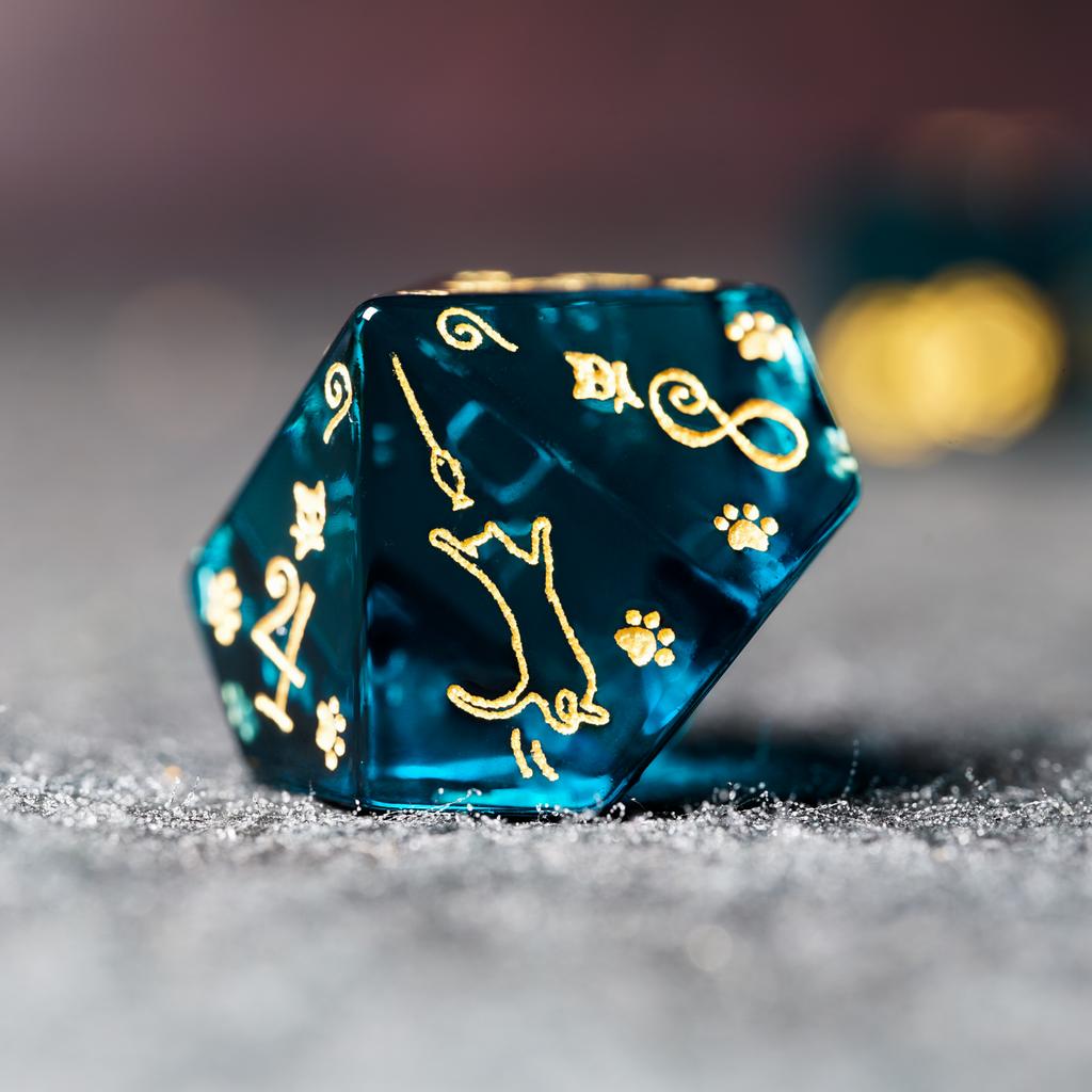 Color blue crystal cat theme COC running group dice dnd dice Cthulhu running group D20 group 20-sided dice