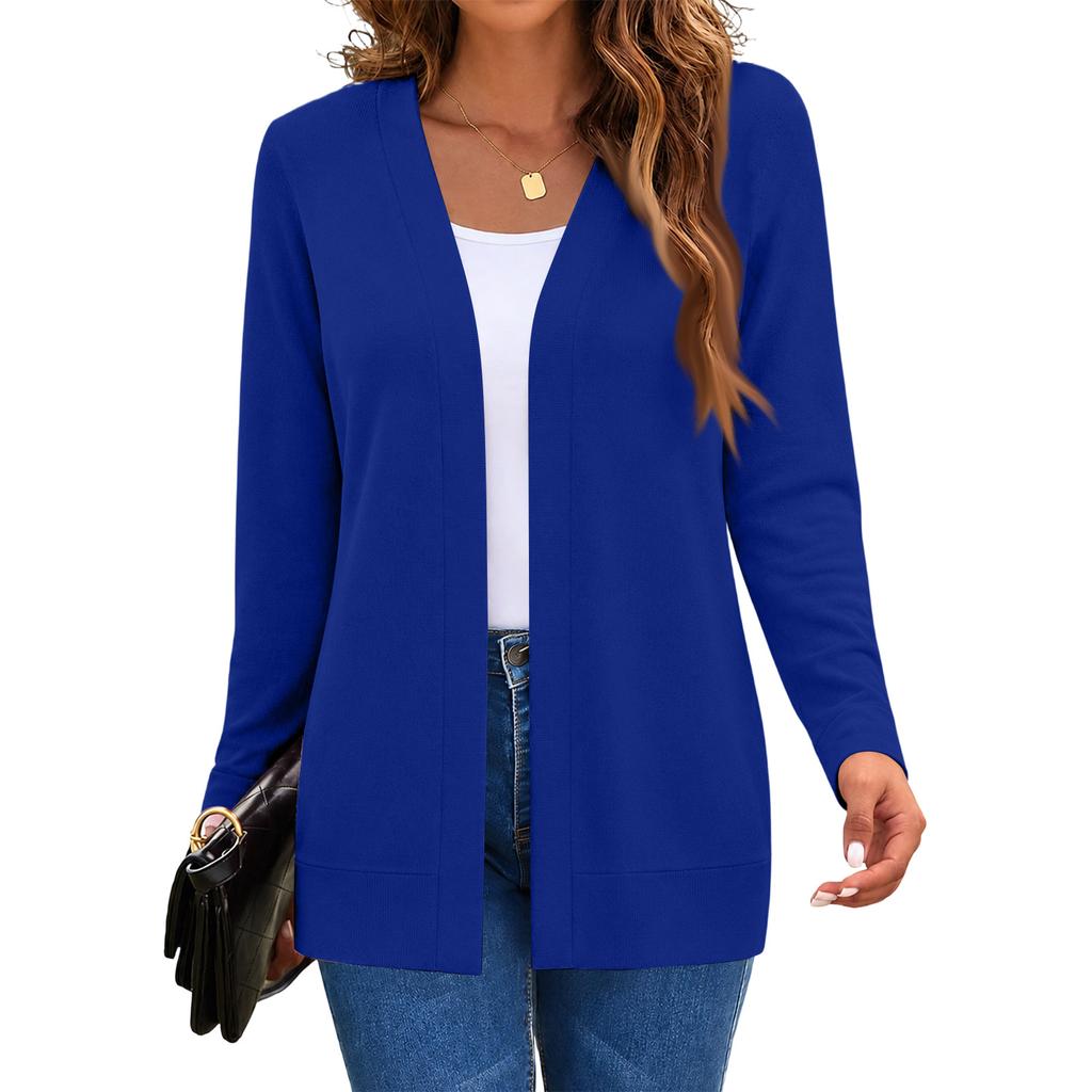 Women's Long Sleeve Knit Cardigan Mid-Length Open Front Casual Sweater