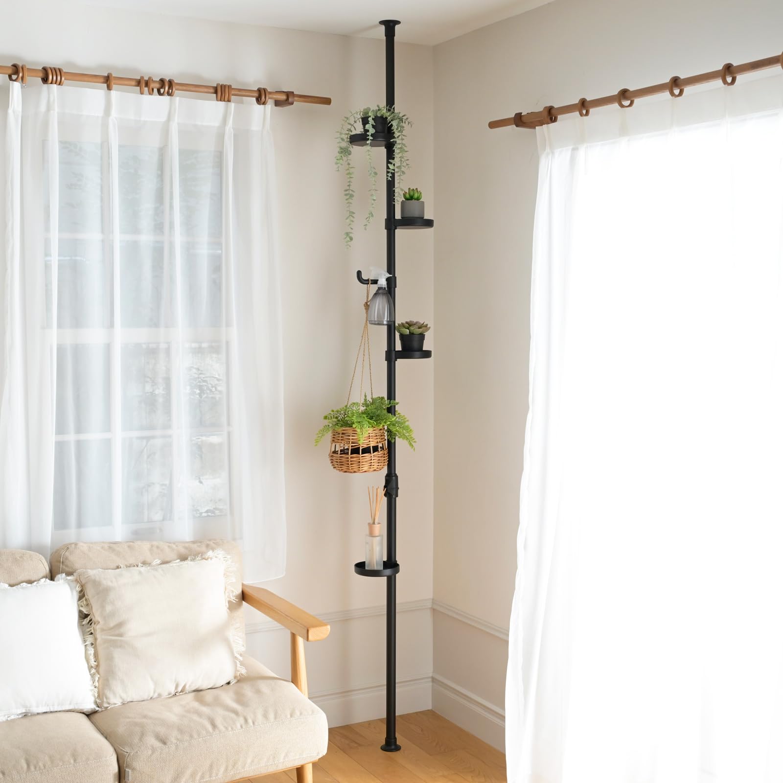 

YAMAZEN Распорная стойка Вешалка для одежды Подставка для растений Легко установить Полки и 1 крючок Распорная модель Патент Ширина 30 x Глубина 30 x Высота Подставка для цветов