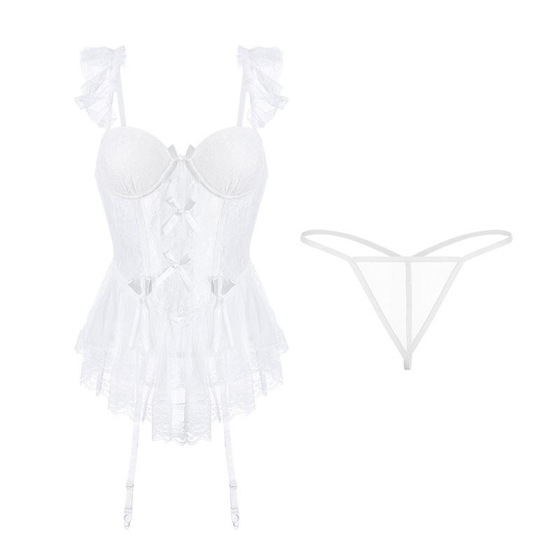 Women's Plus Size Deep V Underwire Padded Tutu Lingerie Sleep Dress Set