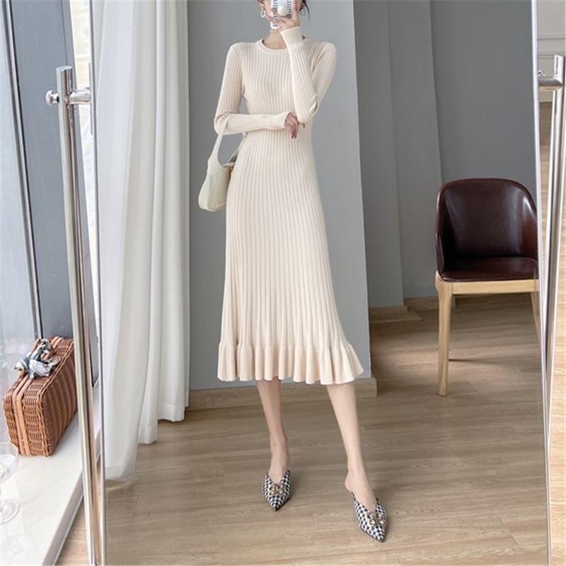 Spring and Autumn Sweater Dress Women Knitted Tunic Long Basic Dress Slim Winter Sexy Warm Black Long Sleeve Dress