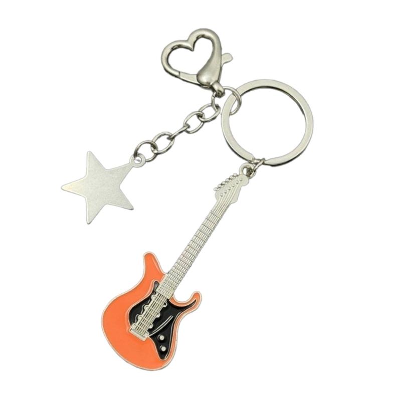 Fashion Star Guitar Keychain Pendant Simple Hanging Decorations Keyring Charm for Purse Bag Backpack Handbag