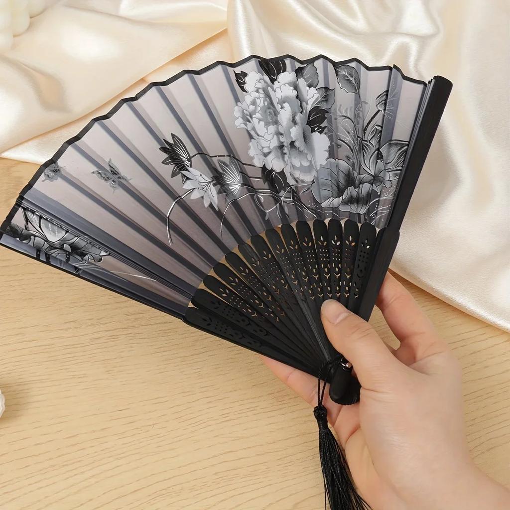 1pc-Retro Ink Orchid Silk Folding Fan New Chinese Style Ancient Lotus Hand Fans Close Friend Gift Classic Hanfu Decorated Crafts