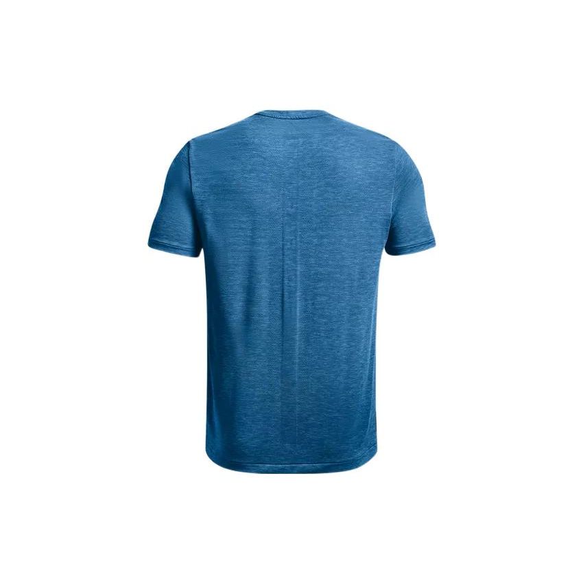 Under Armour Rush Series Solid Logo Crew Neck Sport Tee Men Tops Blue 1370441-899