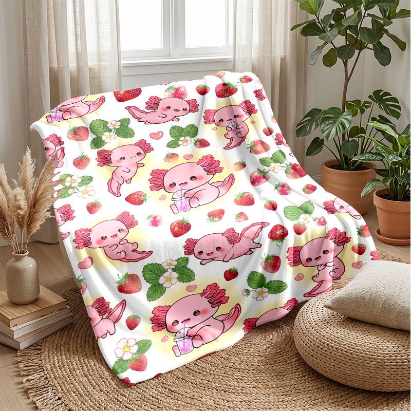 Cute Axolotl Flower Scenes Blanket Personalized Name Flannel Blanket Soft Cozy Plush Throw for Sofa Bed Lightweight Home Decor