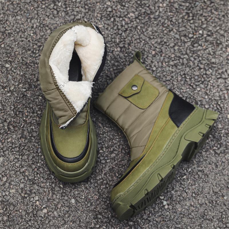 

Thickened trendy cotton shoes high-top snow boots winter velvet outdoor hiking boots Chelsea Martin boots men 8666-J 44 зелений