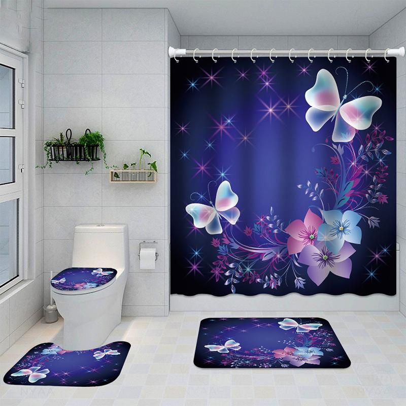 Exquisite Digital Printing Shower Curtain Four-Piece Fashion Shower Curtain Creative Personality Butterfly Series Shower Curtain