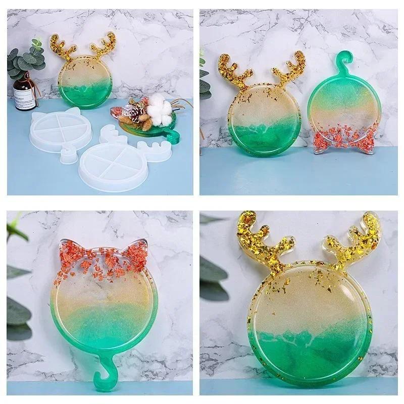 New Christmas Cat Elk Antlers Shaped Tray Silicone Molds Handmade Diy Crafts Christmas Jewelry Tools Pottery Mould Home Decor