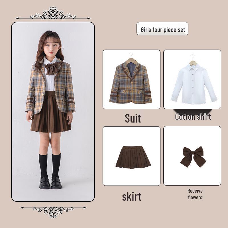 Children's British Academy Style Plaid School Uniform Set - Spring & Autumn