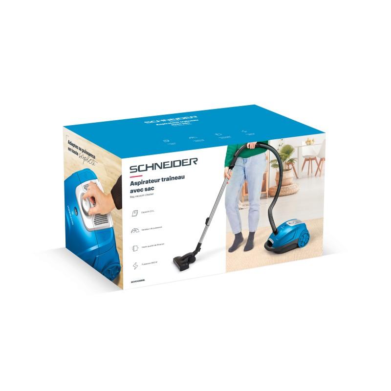Schneider - Scvc4258bl – Bleu – Aspirateur Traîneau Avec Sac – 800w – 2,5l – Filtre Hepa