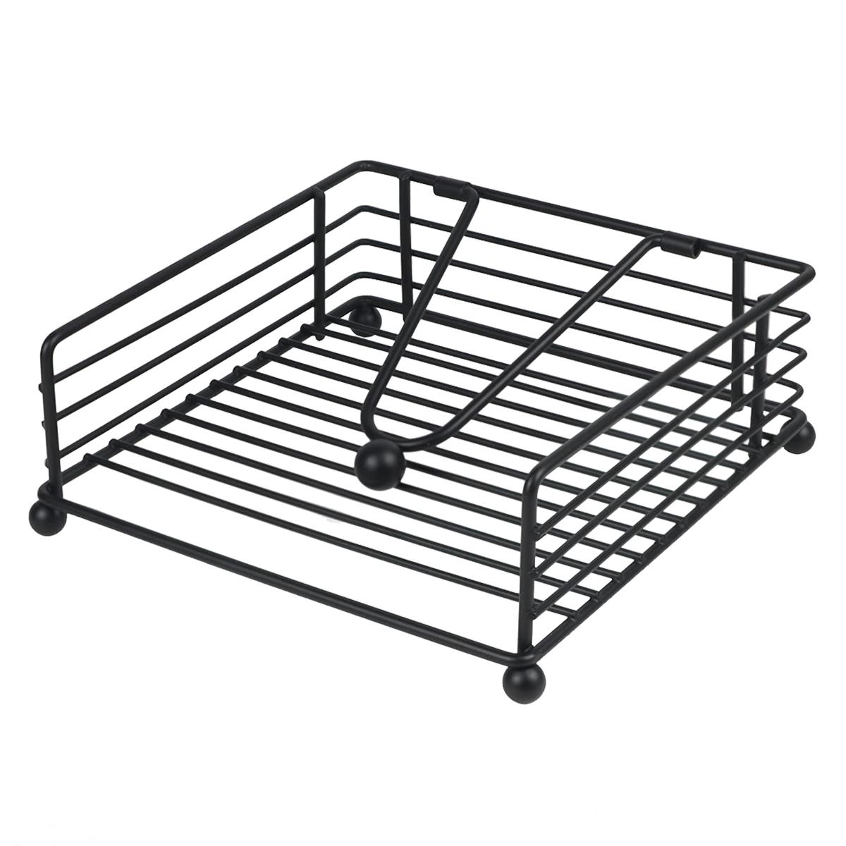 

Салфетница, квадратная металлическая салфетница с утяжеленной ручкой, плоский диспенсер для салфеток, для кухни, ресторана, фермерского дома чёрный