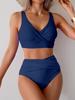 Vintage Hot Pink Patchwork Bikini Women V Neck Cross Pleate High Waist Swimsuit 2026 Holiday Bathing Suit Swimwear Large Size