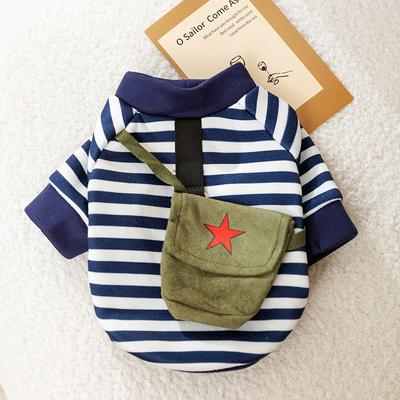 Herfst Hondenkleding Gestreept Marine Stijl Kleine Hond Herfst en Winter Warm Kan Getrokken Worden Messenger Bag Kat Huisdier Trui
