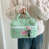 Multi-functional Fresh Grid Makeup Bag Quilted Love Design Handheld Cosmetic Pouch Skincare Storage Bag Home