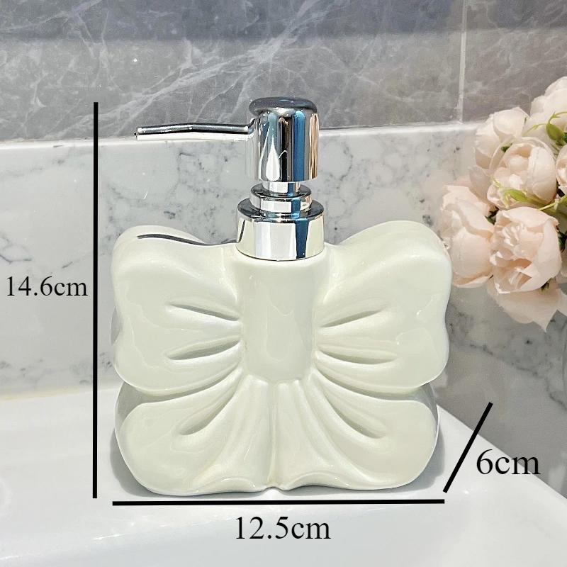 1pc, Ceramics Bowknot Lotion Press Bottle, Household Bathroom Shower Gel Bottle, Plastic Pump Head, Bathroom Liquid Dispenser