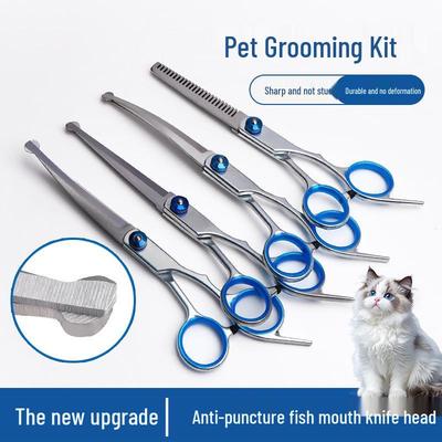 Professional Pet Grooming Scissors Set - Curved Dog Trimming & Hair Cutting Shears