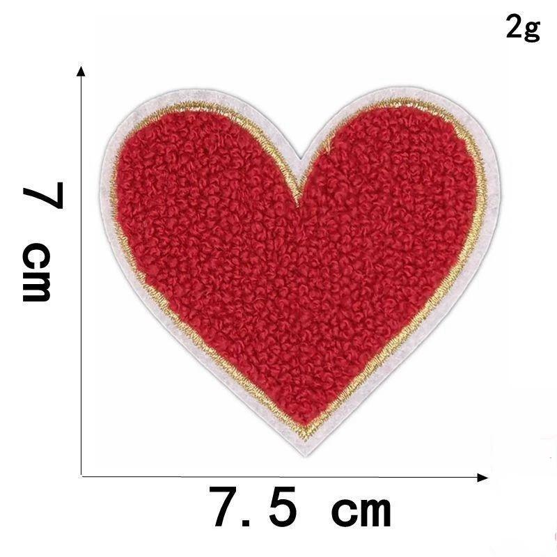 Fluffy Soft Embroidery Heart Iron On Patches Multi Color Towel for DIY Apparel Jeans Bag Repair Handmade Decoration