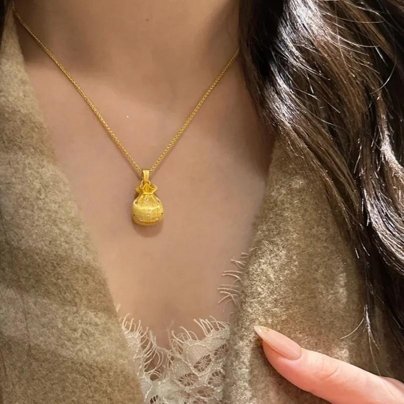 Small Fading Gold No Necklace Exquisite Collarbone Chain Full Of Blessing Light Luxury Titanium Steel Brushed Lucky Bag