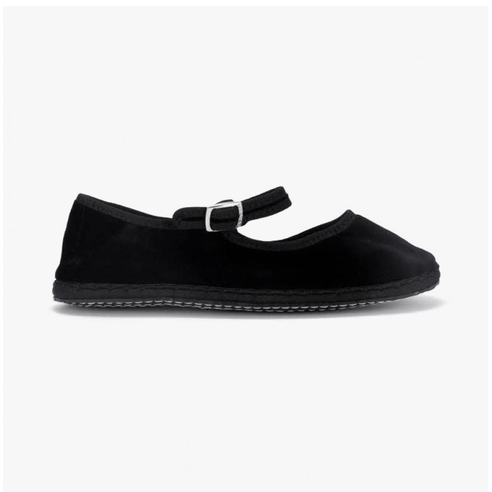 Drogheria CriVerini Mjpj Ve Oo Blx Mary Jane VelVet Black Flat Shoes