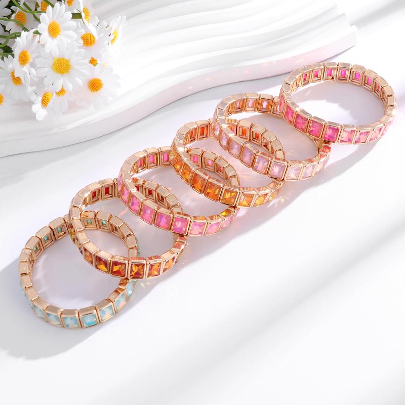 Neuheiten Geometrisch Bohemian Regenbogen Glas Kristall Dehnbar Stretch Tennisarmband Mode Vergoldeter Schmuck Für Frauen