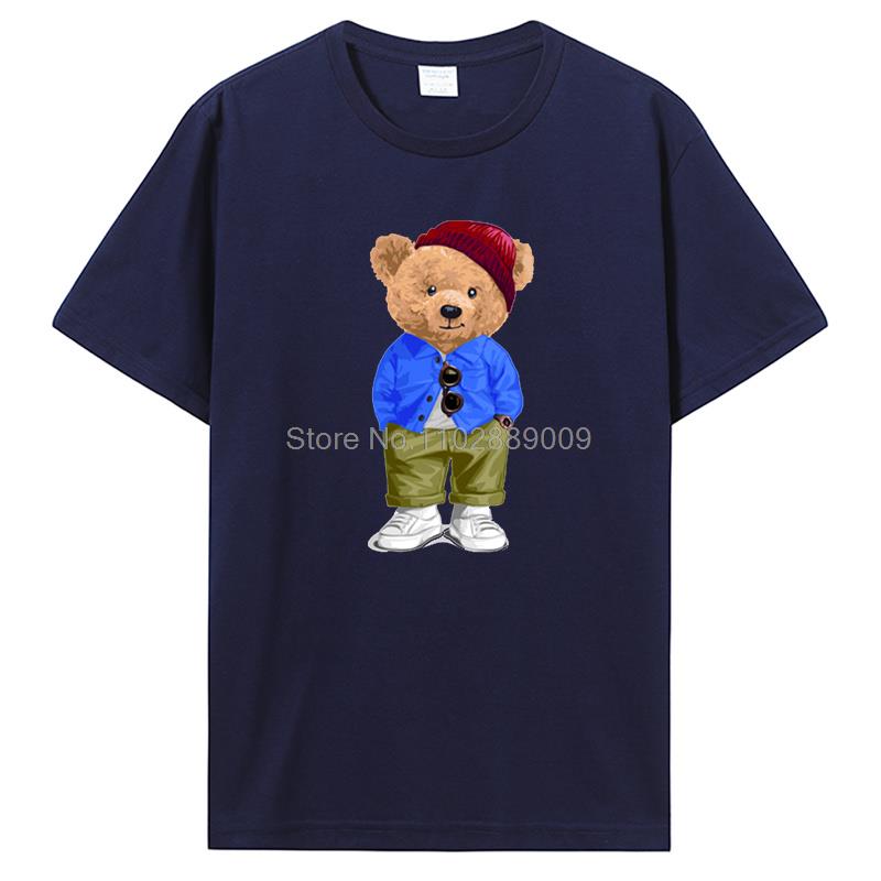 Teddy Bear Playing Badminton Tshirt Men's Clothing Tops Graphics Kawaii Shirt T Shirts For Men Cotton T-shirt Streetwear