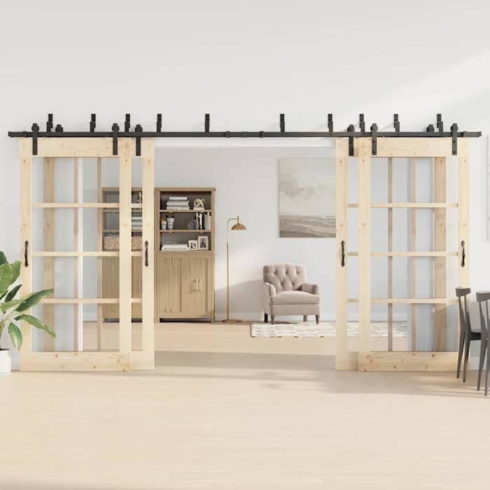 VidaXL Kit de quincaillerie de porte coulissante 427 cm acier noir, quincaillerie de porte coulissante, rail de porte de 3295744
